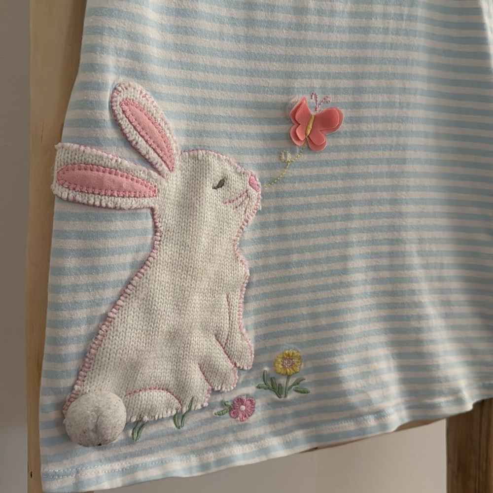 Mudpie Striped T- Shirt Dress with Bunny and Butterfly Size 2/3T - Picture 3 of 4
